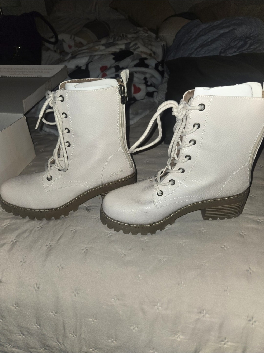 Blowfish White Lace-Up Combat Boots with Brown Lug Sole